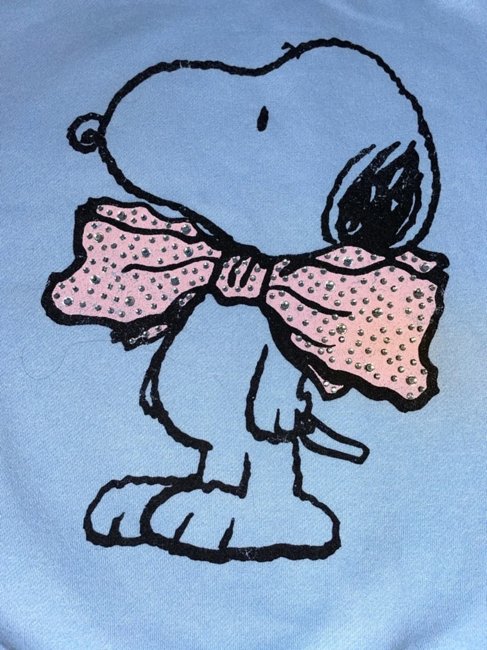 NWT Peanuts Light Blue Off-Shoulder Sweatshirt with Pink Bow Snoopy. See XXL. - Picture 5 of 5